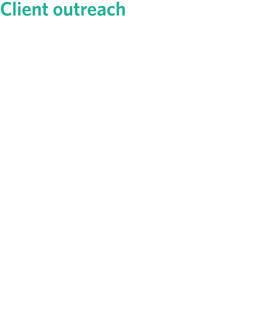 Client outreach Beyond pro bono, we offer a range of ESG focused advice to clients and deliver insightful workshops w...