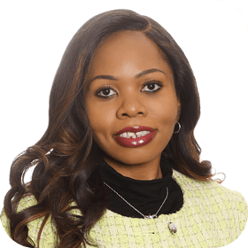 A woman with long hair and a black and white shirt is smiling. AI generated content